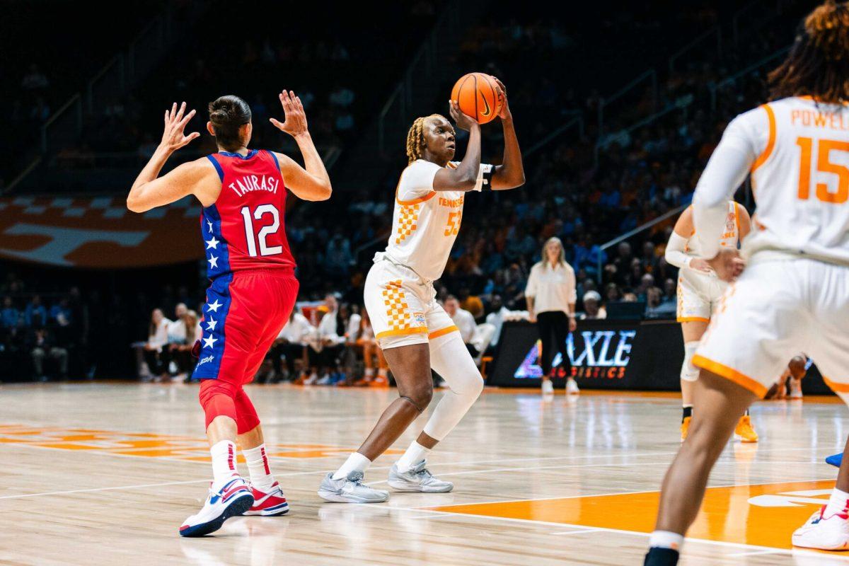 Jillian Hollingshear (53) shoots against Team USA. Sunday, Nov. 5, 2023. 