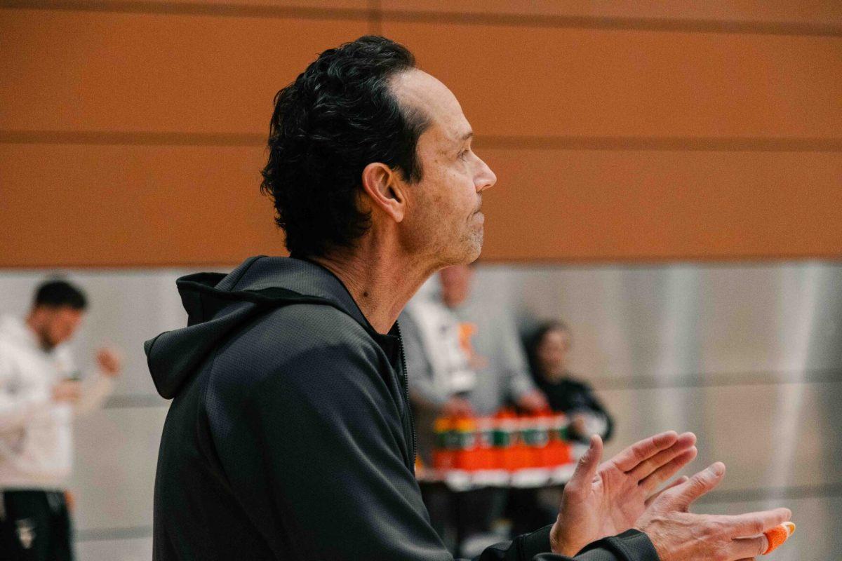 Assistant coach Gregg Polinsky coaches at practice in Pratt Pavilion. Thursday, Nov. 2, 2023. 