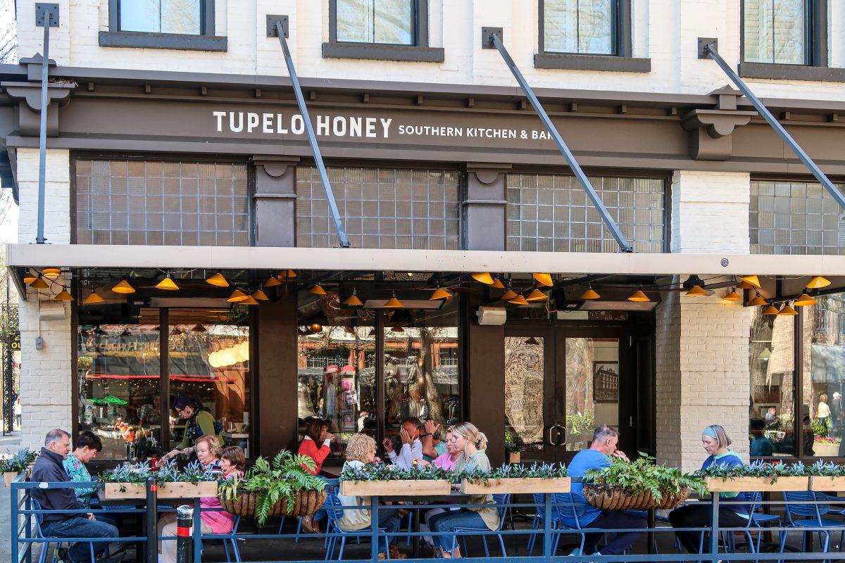 Tupelo Honey offers outdoor seating for guests to enjoy a view of Market Square in downtown Knoxville, TN. Monday Mar. 21, 2022.
