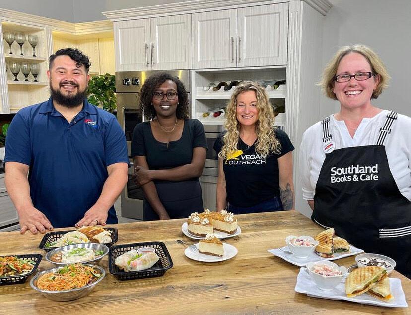 Josh Coates of Seoul Brothers, Idil Issak of Vegateaun, Stacy Shepanek of Vegan Outreach and Catherine Frye of Southland Books and Cafe and The Bird &amp; The Book are participating in the Knoxville Vegan Chef Challenge.
 