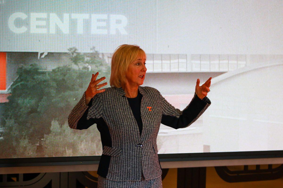 Tennessee Chancellor Donde Plowman speaks about the new partnership with Food City. Wednesday, Aug. 4, 2023. 