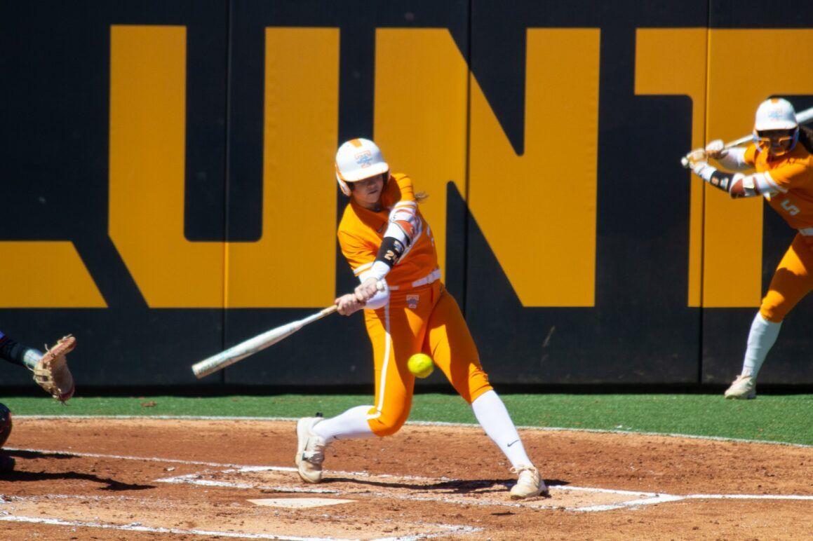 McKenna Gibson (24) swings during a game against Georgia at Sherri Parker Lee Stadium. Saturday, April 6, 2024.