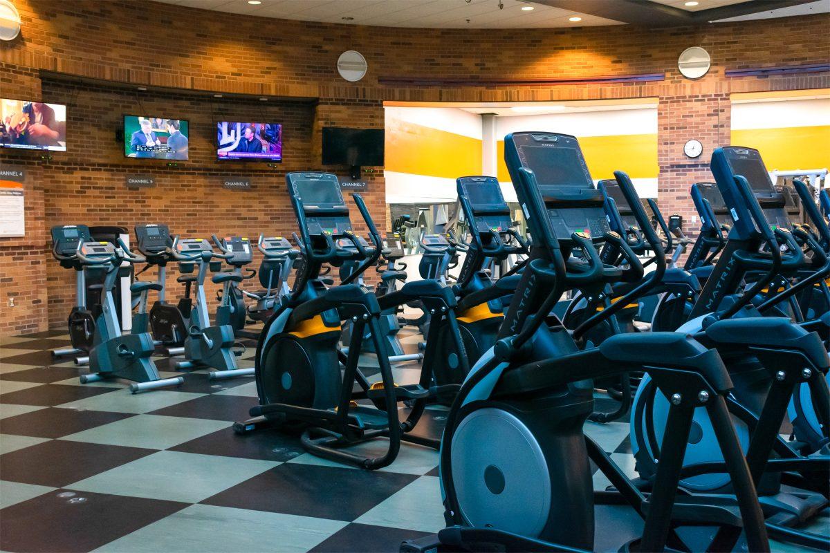Bikes, treadmills, ellipticals, and stairmasters available for use on the bottom floor of TRECS on Wednesday Feb. 9, 2022.