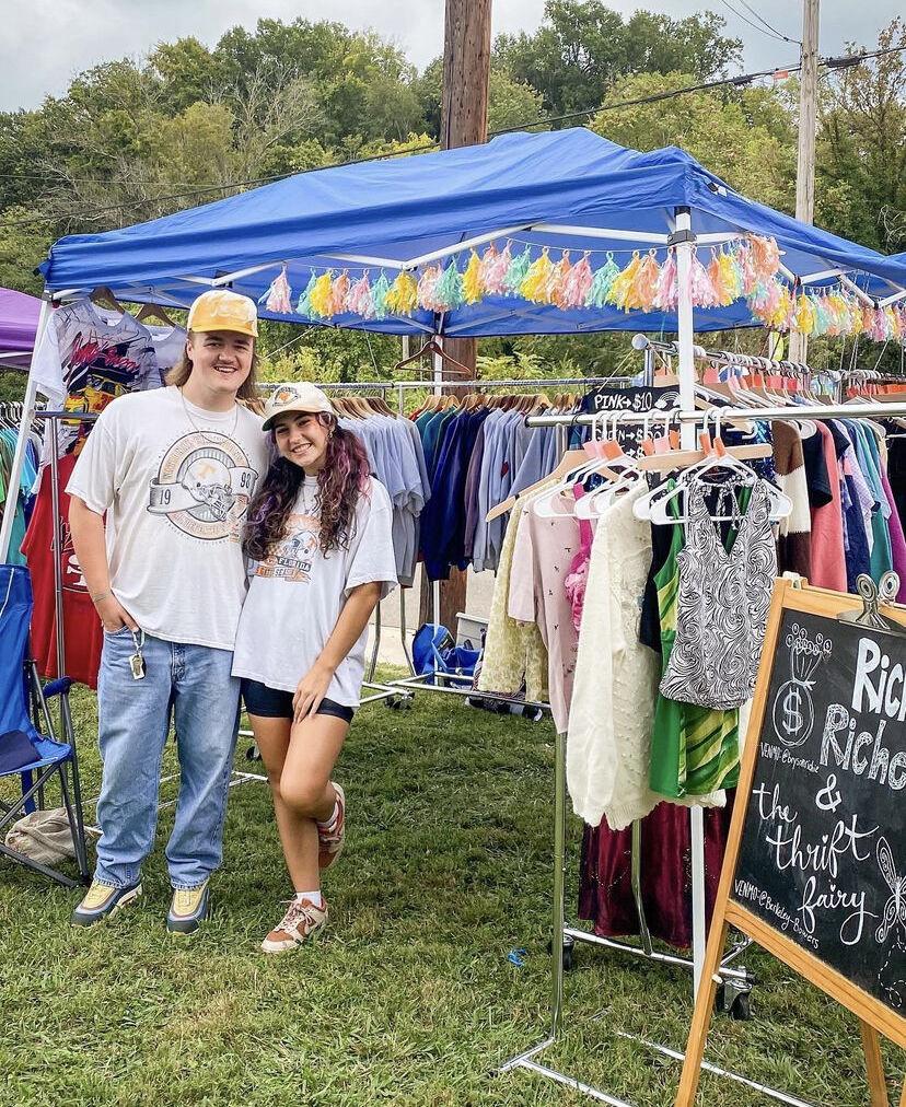 Bryson Richie owner of Richie's Riches and Berkeley Bowers creator of The Thrift Fairy, started thrifting together in 2020 and have progressed their small business ever since becoming vendors at local vintage markets. 