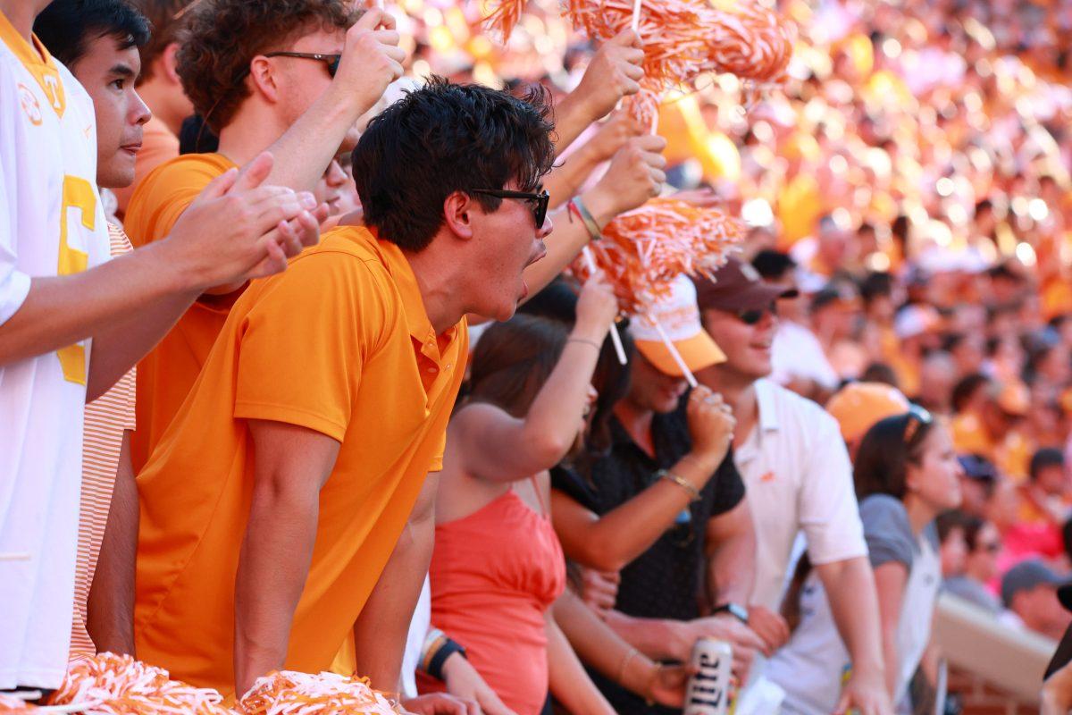 Students cheer in Tennessee's win over UTSA in Neyland Stadium. Saturday, Sept. 23, 2023. 