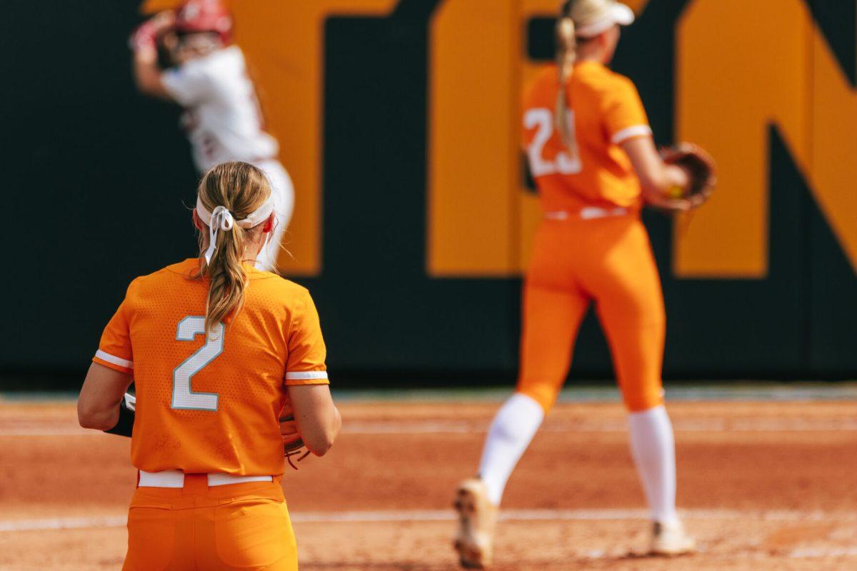 Laura Mealer (2) awaits a pitch during a game against Alabama at Sherri Parker Lee Stadium. Friday, May 24, 2024.