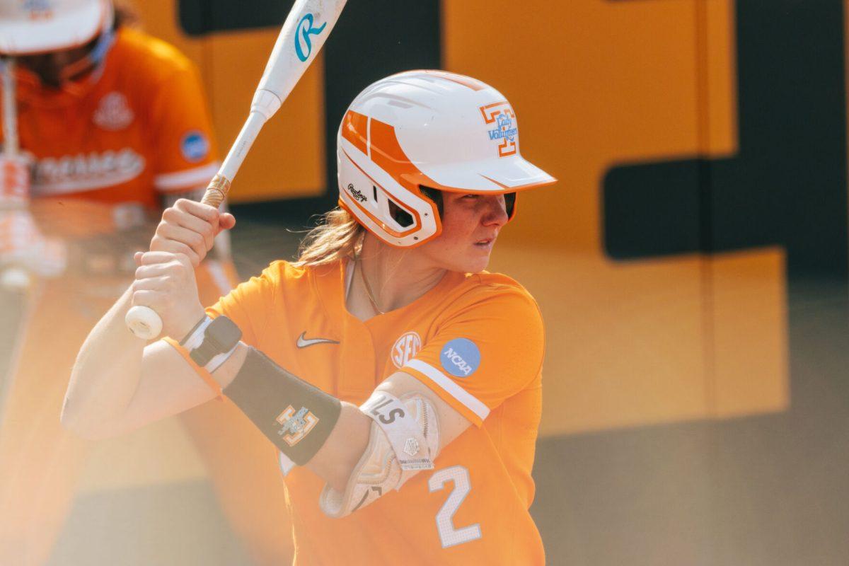 Laura Mealer (2) awaits a pitch during a game against Alabama at Sherri Parker Lee Stadium. Friday, May 24, 2024.