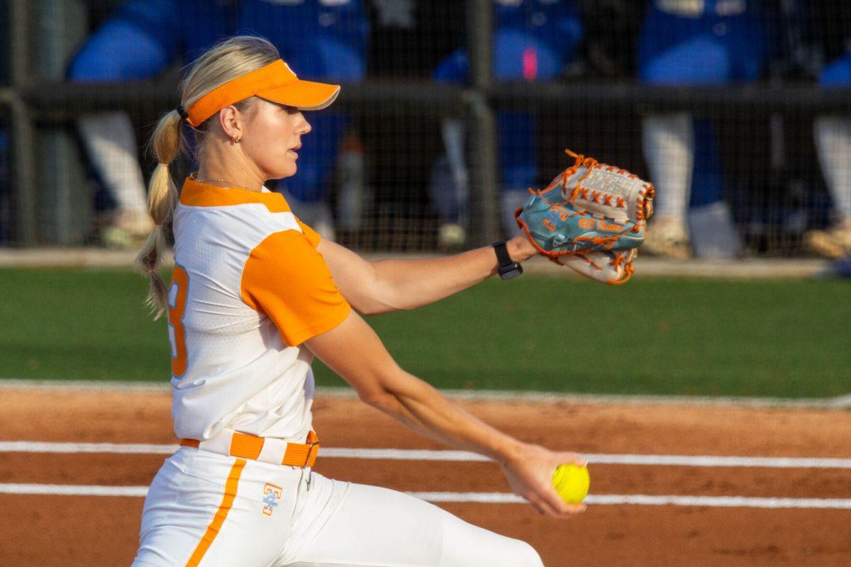 Karlyn Pickens (23) pitches during a game against Kentucky at Sherri Parker Lee Stadium. Thursday, May 2, 2024.
