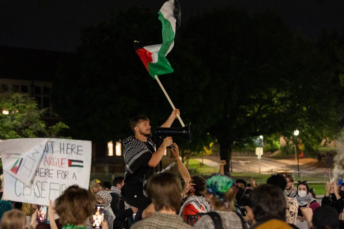 Demonstrators in support of Palestine gather for the third consecutive day. No demonstrators were arrested as the group gathered in front of the UT Student Union. Friday, May 3, 2024.
