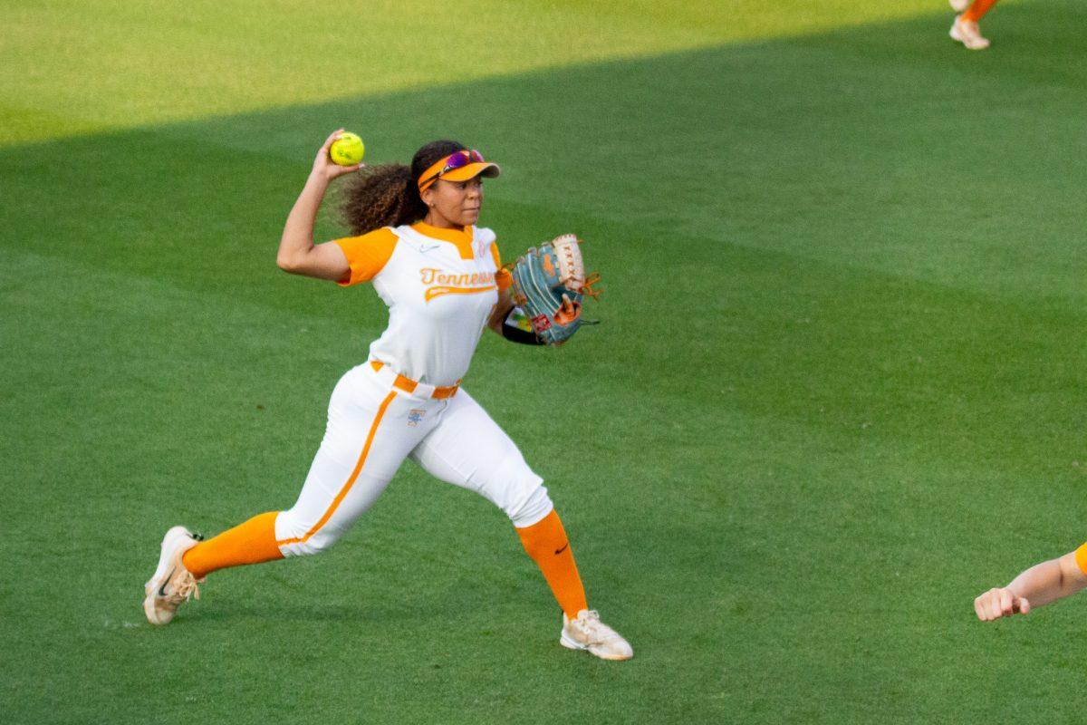 Rylie West (5) throws to home plate during a game against Kentucky at Sherri Parker Lee Stadium. Thursday, May 2, 2024.
