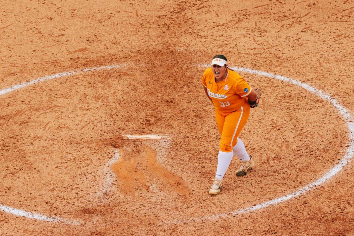 Payton Gottshall (33) celebrates during a game against Alabama at Sherri Parker Lee Stadium. Friday, May 24, 2024.