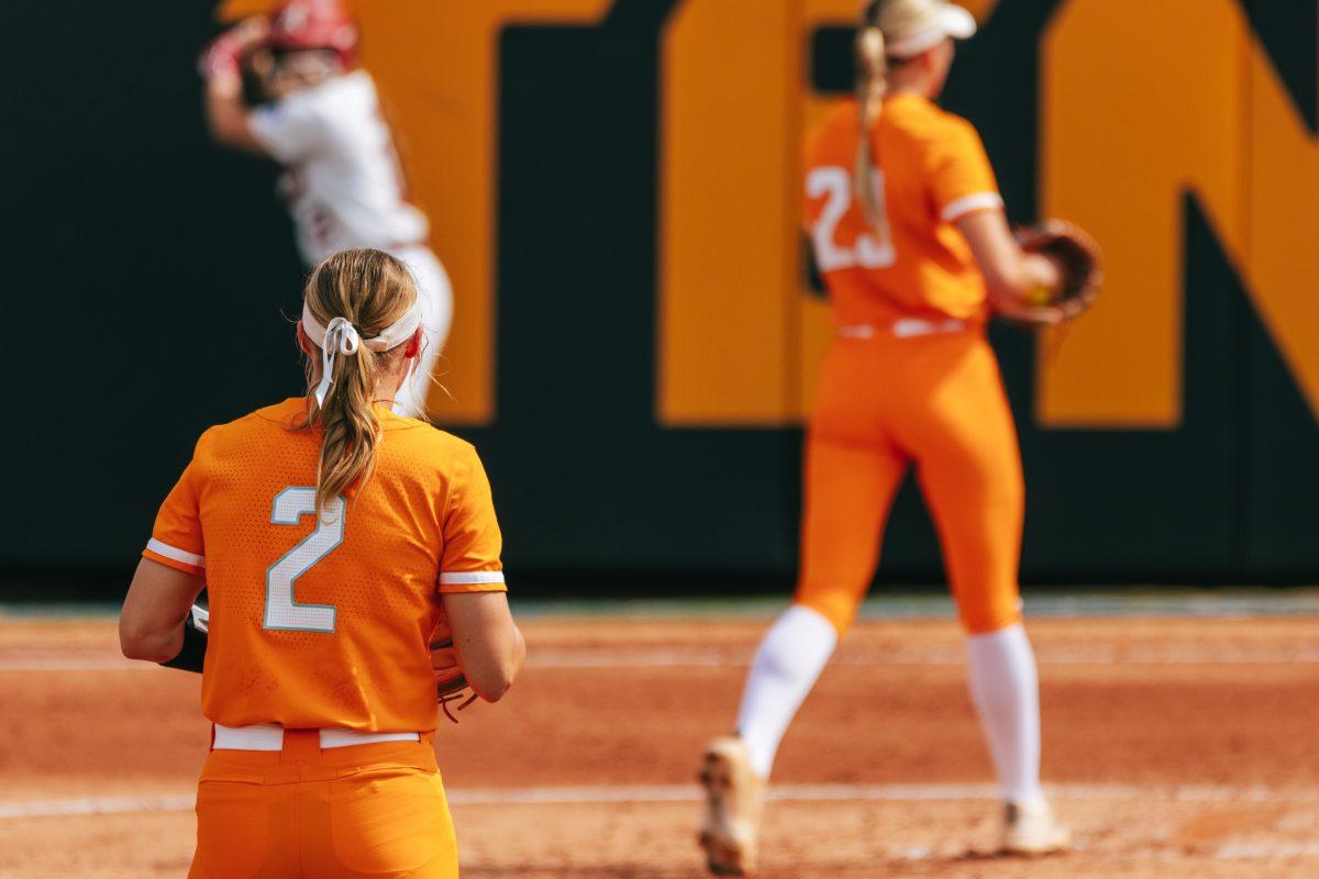Laura Mealer (2) awaits a pitch during a game against Alabama at Sherri Parker Lee Stadium. Friday, May 24, 2024.