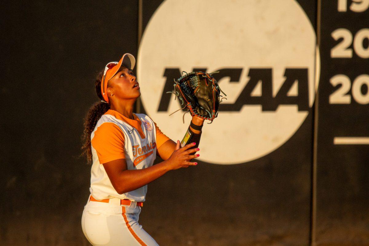 Kiki Milloy (9) catches a fly ball during a game against Kentucky at Sherri Parker Lee Stadium. Thursday, May 2, 2024.