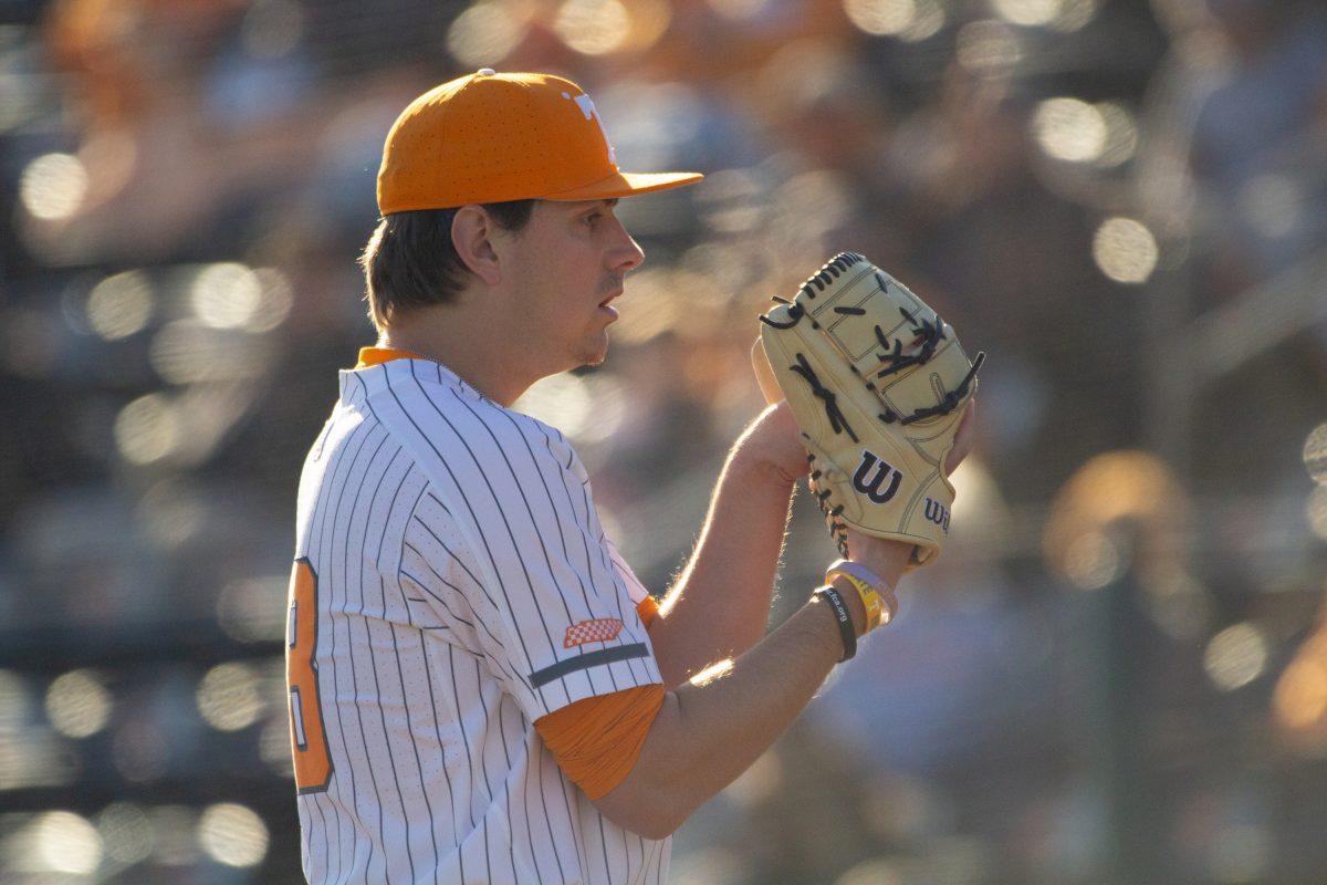 Zander Sechrist (48) pitches during a game against Xavier at Lindsey Nelson Stadium. Tuesday, March 19, 2024.