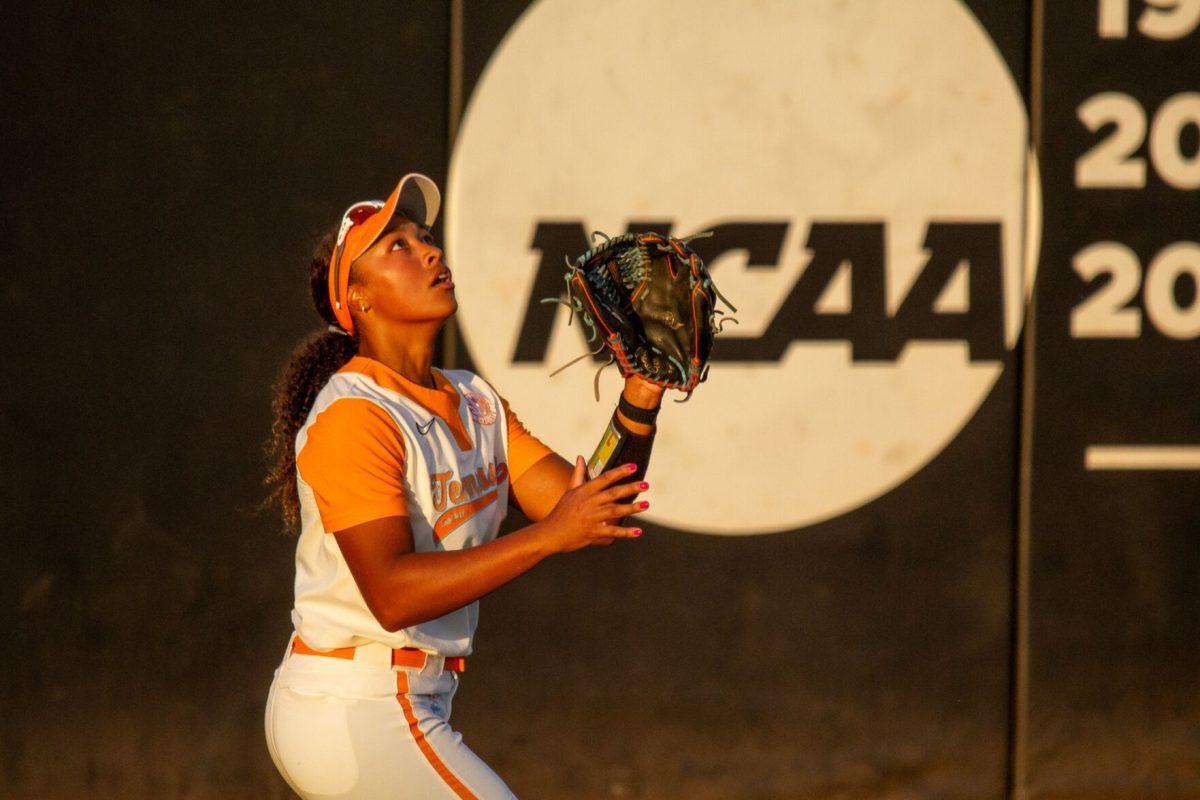 Kiki Milloy (9) catches a fly ball during a game against Kentucky at Sherri Parker Lee Stadium. Thursday, May 2, 2024.