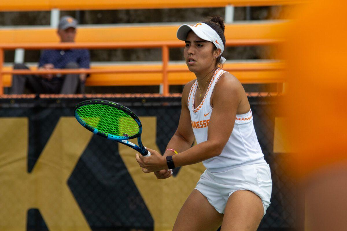 Sofia Cabezas waits to return a serve during a match against Murray State at Barksdale Stadium. Saturday, May 4, 2024.