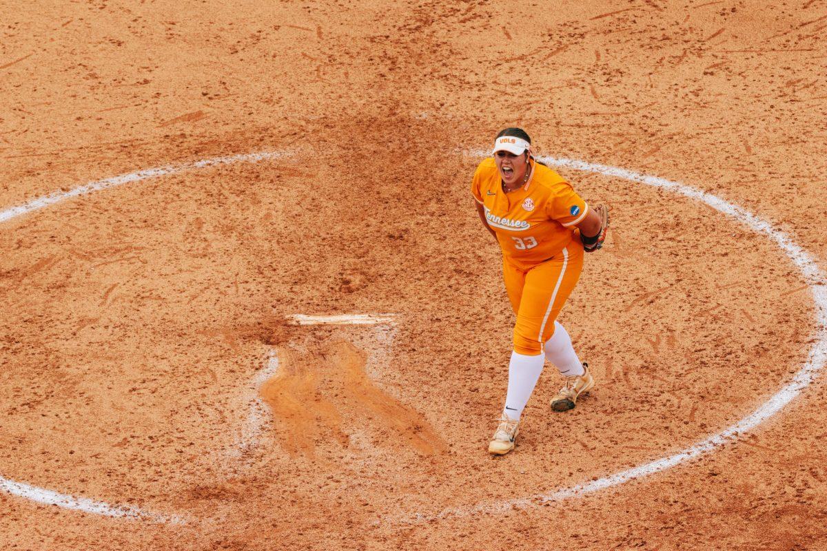 Payton Gottshall (33) celebrates during a game against Alabama at Sherri Parker Lee Stadium. Friday, May 24, 2024.