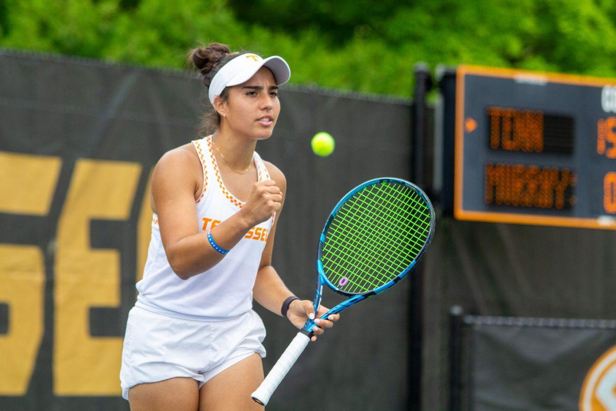 Sofia Cabezas celebrates during a match against Murray State at Barksdale Stadium. Saturday, May 4, 2024.