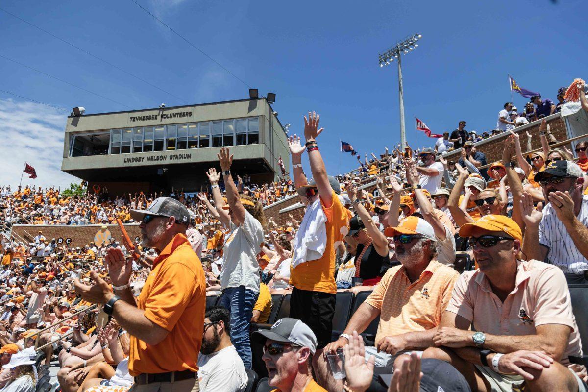 Fans clap hands in preparation for Billy Amick's (11) turn at the plate during game against Evansville at Lindsey Nelson Stadium. Saturday, June 8, 2024.