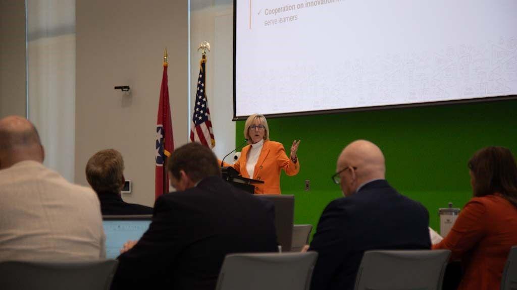 Chancellor Donde Plowman speaks at the annual Board of Trustees meeting on Monday, June 24, 2024. 