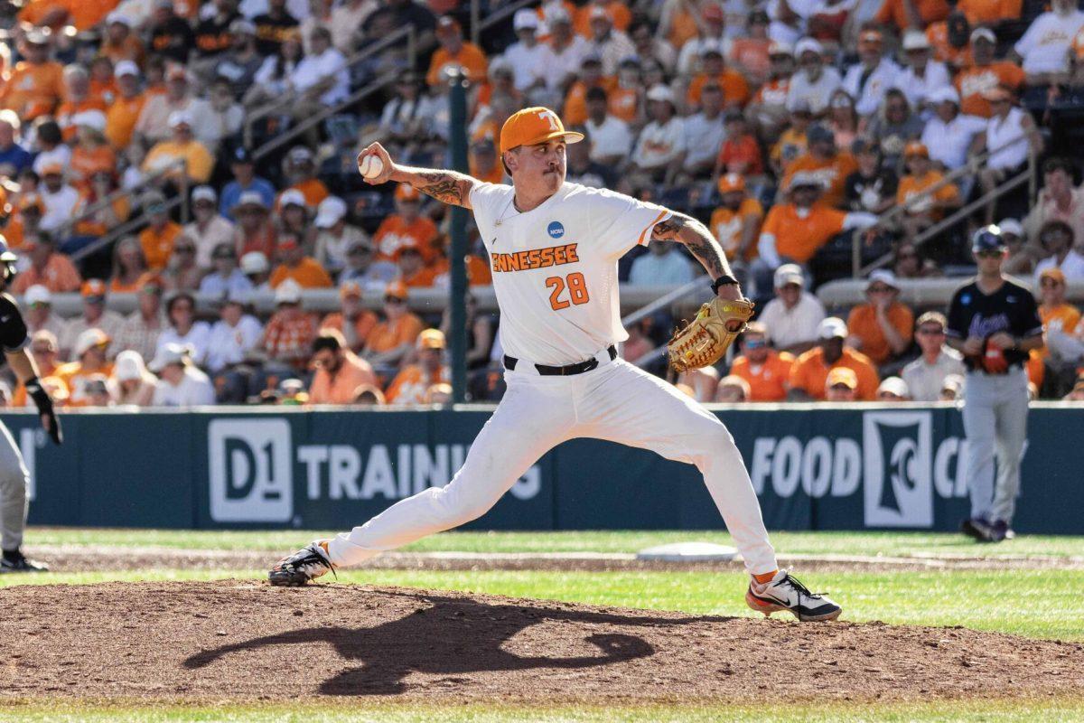 Aaron Combs (28) during game against Evansville at Lindsey Nelson Stadium. Friday, June 7, 2024.