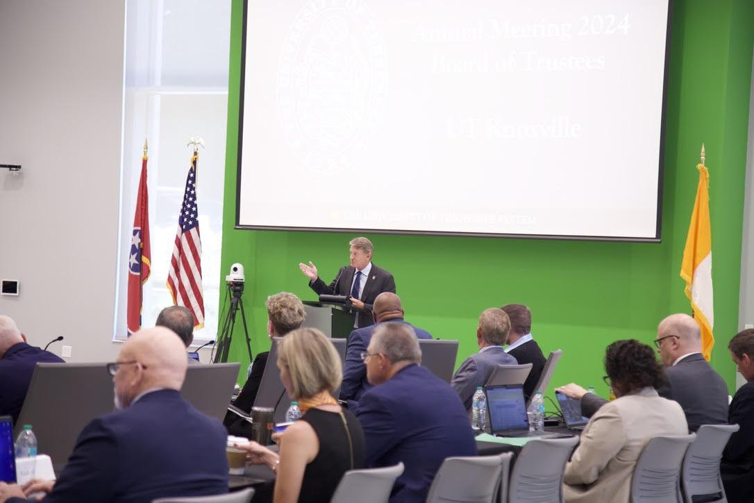 UT System President Randy Boyd speaks at the UT board of trustees annual meeting at UT Knoxville. Tuesday, June 25, 2024.