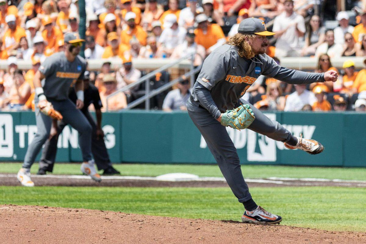 Kirby Connell (35) throws pitch during game against Evansville at Lindsey Nelson Stadium. Saturday, June 8, 2024.