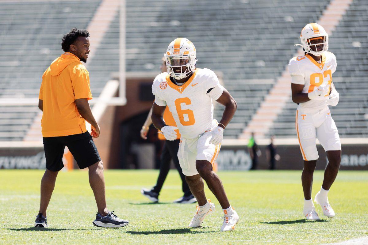 Dylan Sampson (6) warms up before the Orange and White game in Neyland Stadium. Saturday, April 13, 2024.