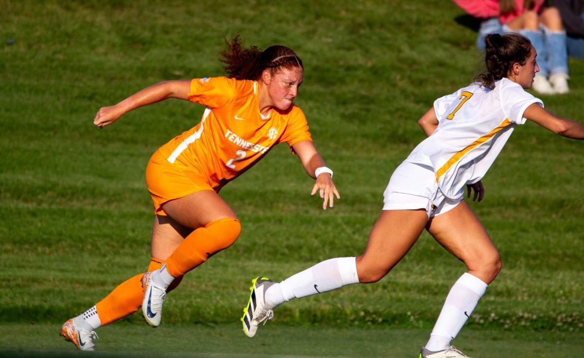 Jaida Thomas (2) chases after an opponent during a game against East Tennessee State University at Summers-Taylor Stadium. Thursday, Aug. 22, 2024.
