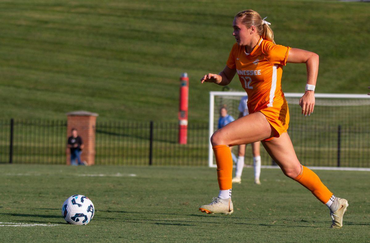 Reese Mattern (12) runs downfield during a game against East Tennessee State University at Summers-Taylor Stadium. Friday, Aug. 22, 2024.