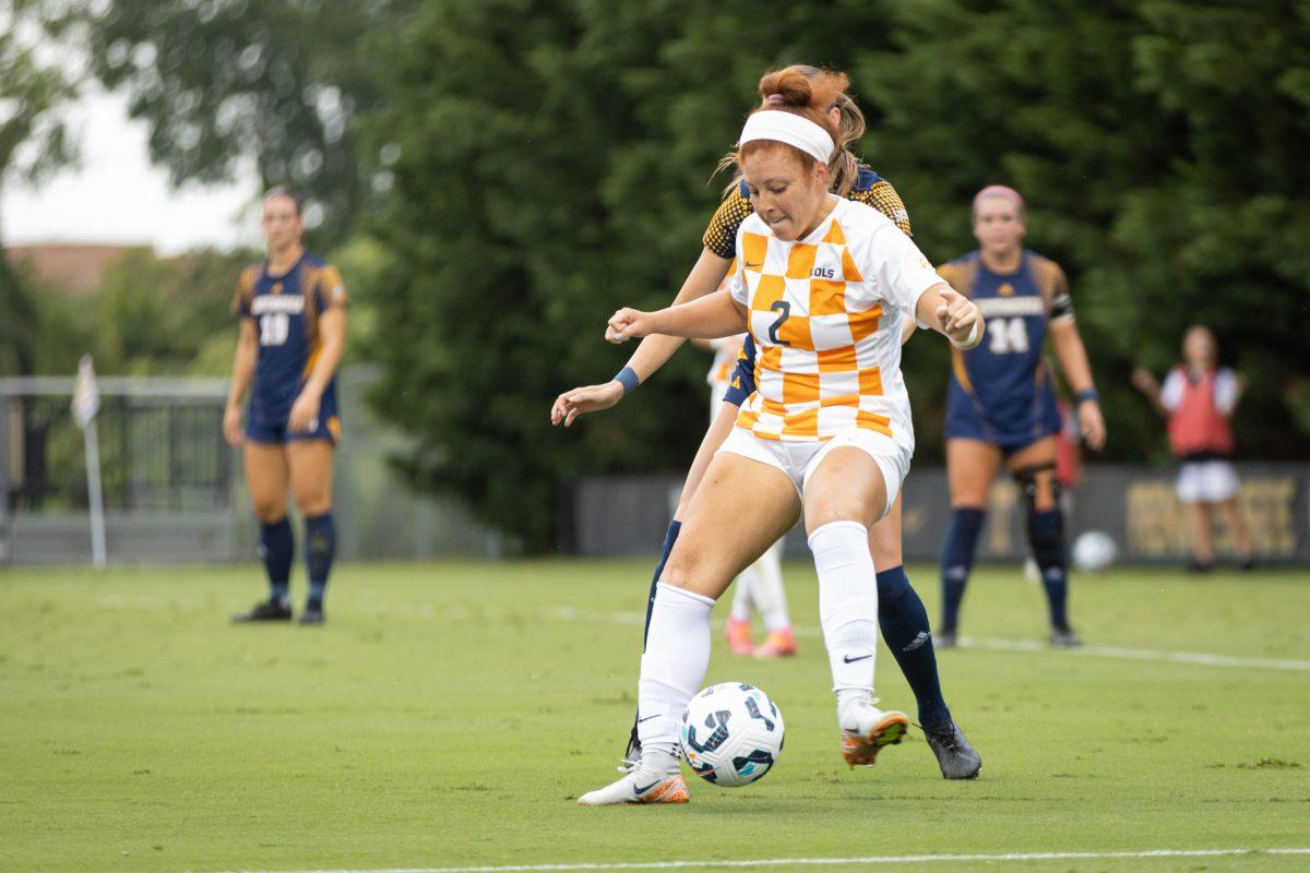 Jaida Thomas (2) battles for the ball during a match against Chattanooga at Regal Soccer Stadium. Sunday, Aug. 18, 2024.
