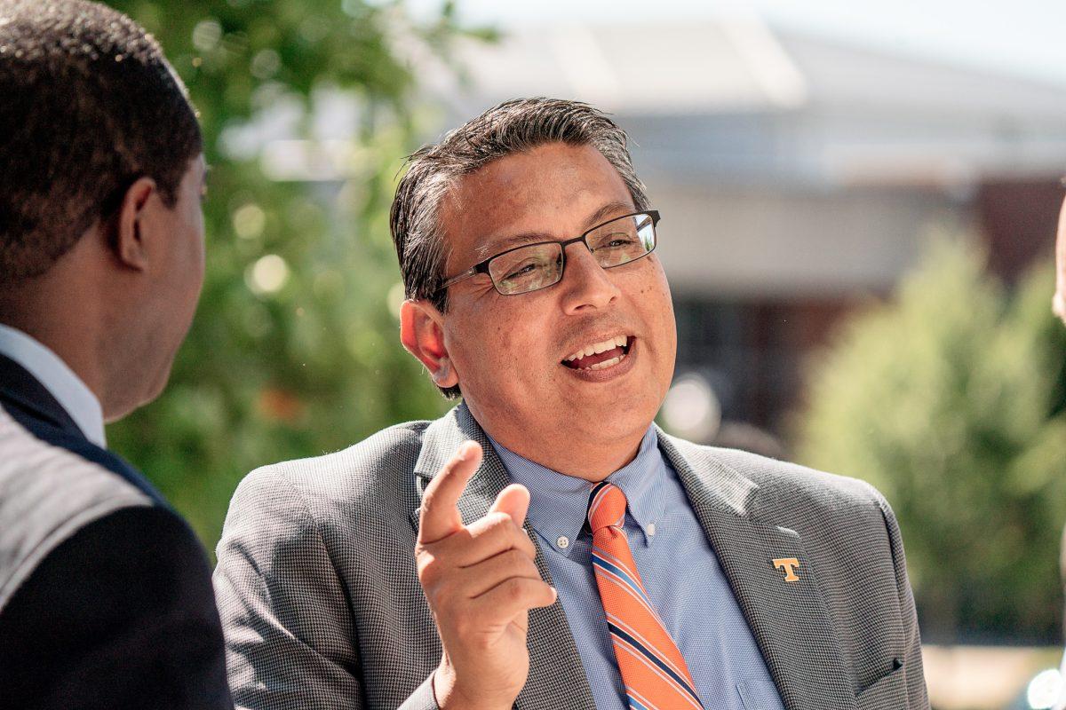 KNOXVILLE, TN - Vice Chancellor for Student Life Frank Cuevas chats with faculty and students following Chancellor Donde Plowman's Flagship Address in the Natalie L. Haslam Music Center, on Thursday Sep. 29, 2022.