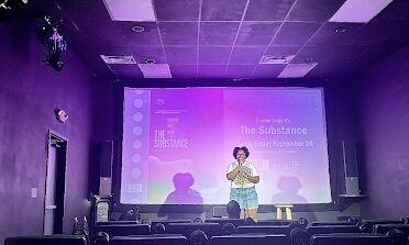 Performer Brandi Augustus speaks before the comedy show at Central Cinema. Tuesday, Sept. 3, 2024.
 