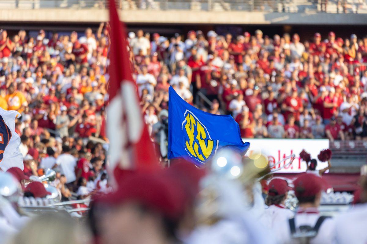 An SEC flag is seen ahead of a game against Oklahoma at Gaylord Family - Oklahoma Memorial Stadium in Norman. Saturday, Sept. 21, 2024.  