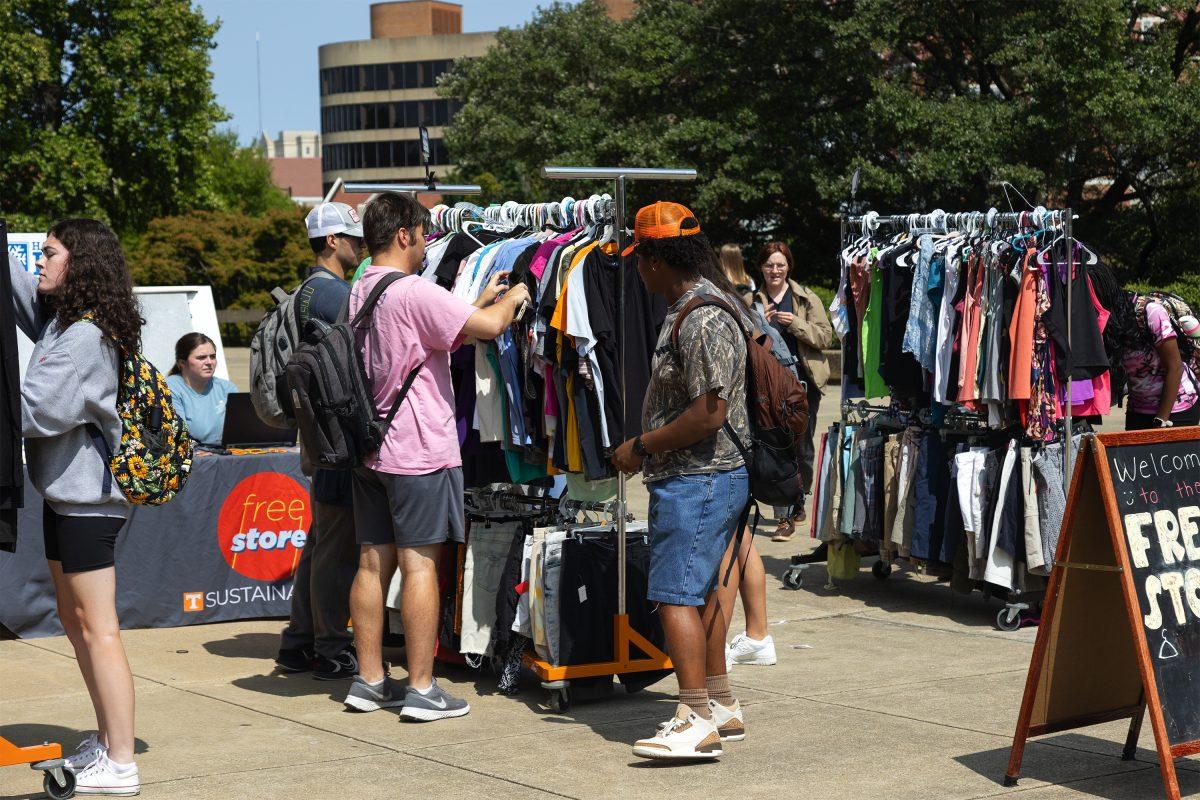 Students shop at the Free Store pop-up at the HHS plaza. Monday, Sept. 9, 2024.
