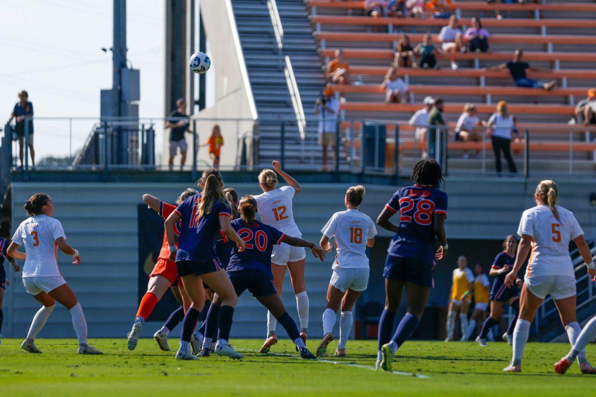 Lady Vols fight for a corner kick against Auburn at Regal Soccer Stadium. Sunday, Oct. 13, 2024.