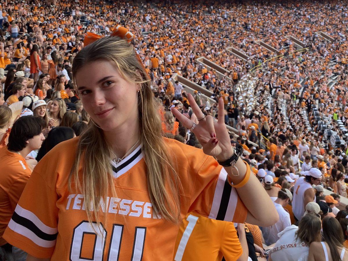 Ambrosia Sip embraces college life in the U.S. by attending a UT football game. 