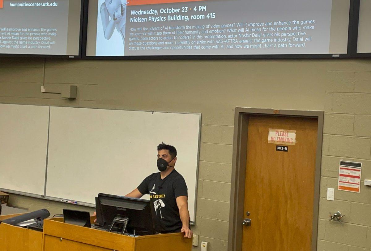 The Nielson Physics Building welcomed Noshir Dalal, voice and motion actor, to educate students and staff on the consequences of AI misusage within the video game industry. Oct. 23, 2024.