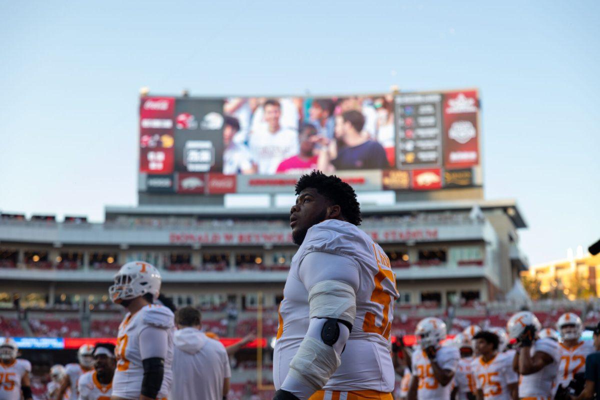 Lance Heard (53) takes the field before a game against Arkansas at Donald W. Reynolds Razorback Stadium. Saturday, Oct. 5, 2024. 