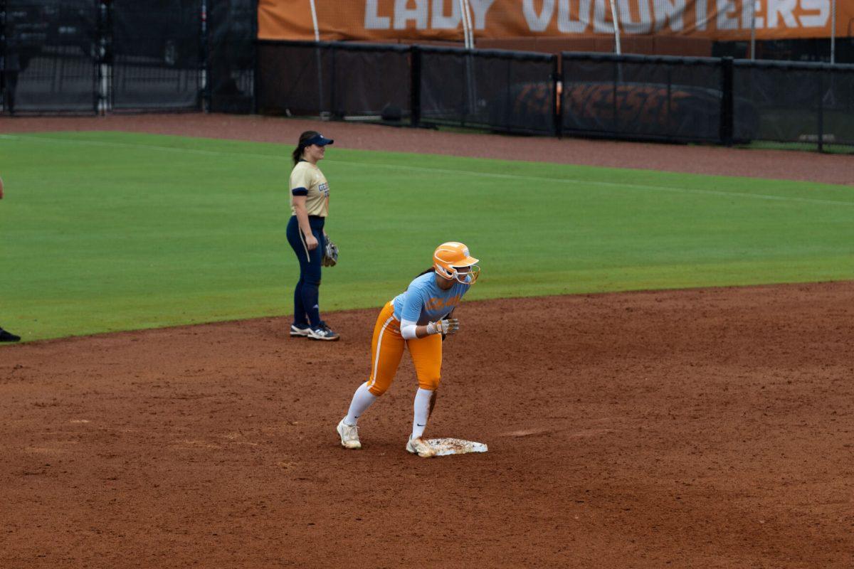 Camryn Sarvis (16) preparing to leadoff against Georgia Tech at Sherri Parker Lee Stadium. Saturday, Sept. 28, 2024