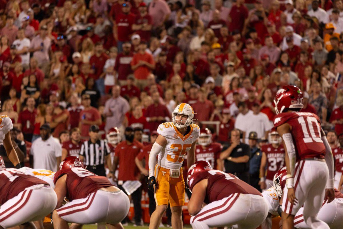 Will Brooks (35) lines up during a game against Arkansas at Donald W. Reynolds Razorback Stadium. Saturday, Oct. 5, 2024. 