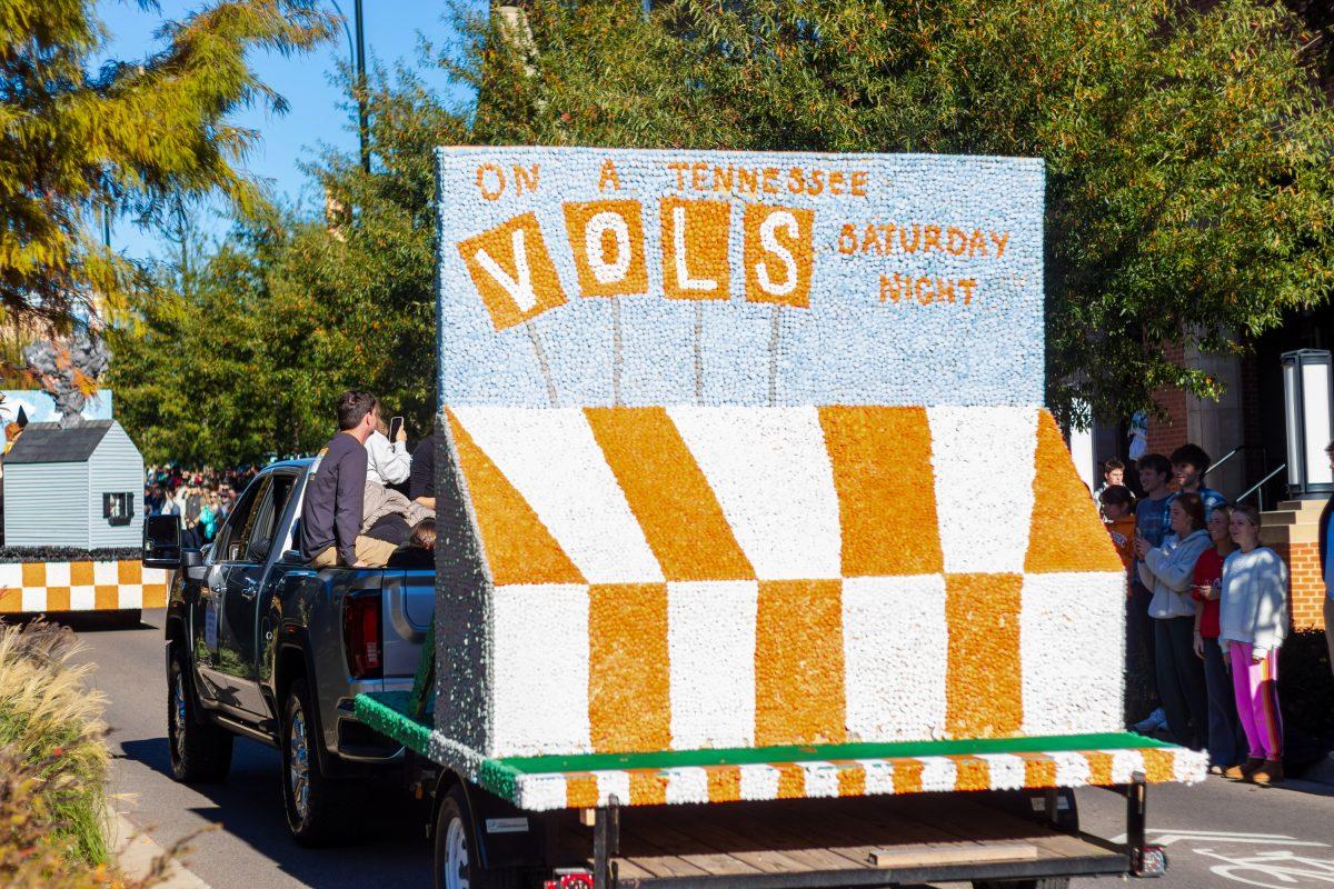Sororities and fraternities show off their floats during the homecoming parade. 