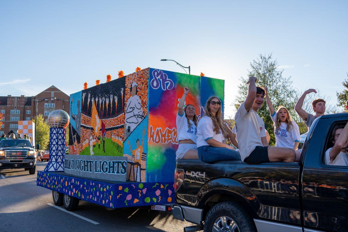 Beta Upsilon Chi and Sigma Kappa at the homecoming parade. Friday, Nov 8, 2024.