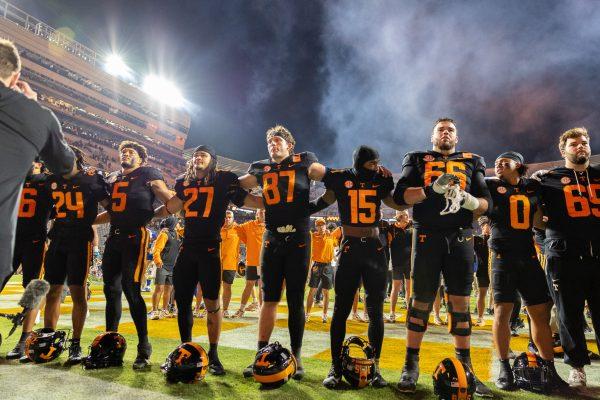 Vols celebrate after a game against Kentucky at Neyland Stadium. Saturday, Nov. 2, 2024