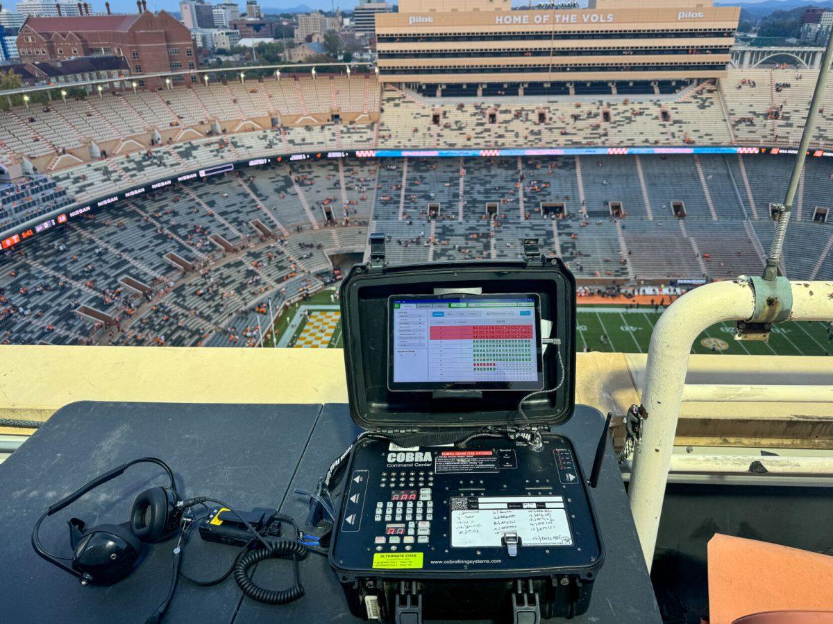 The command center for which Pyro Shows runs the fireworks from on Saturdays. Saturday, Nov. 9, 2024. 