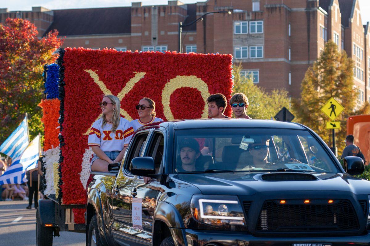 Theta Chi and Chi Omega at the homecoming parade. Friday, Nov 8, 2024.