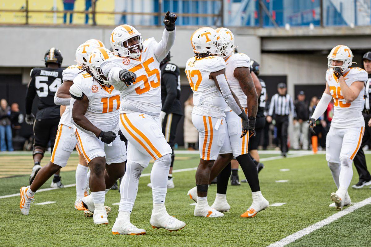 Omarr Norman-Lott (55) celebrates a Vanderbilt safety during a game at FirstBank Stadium. Saturday, Nov. 30, 2024.