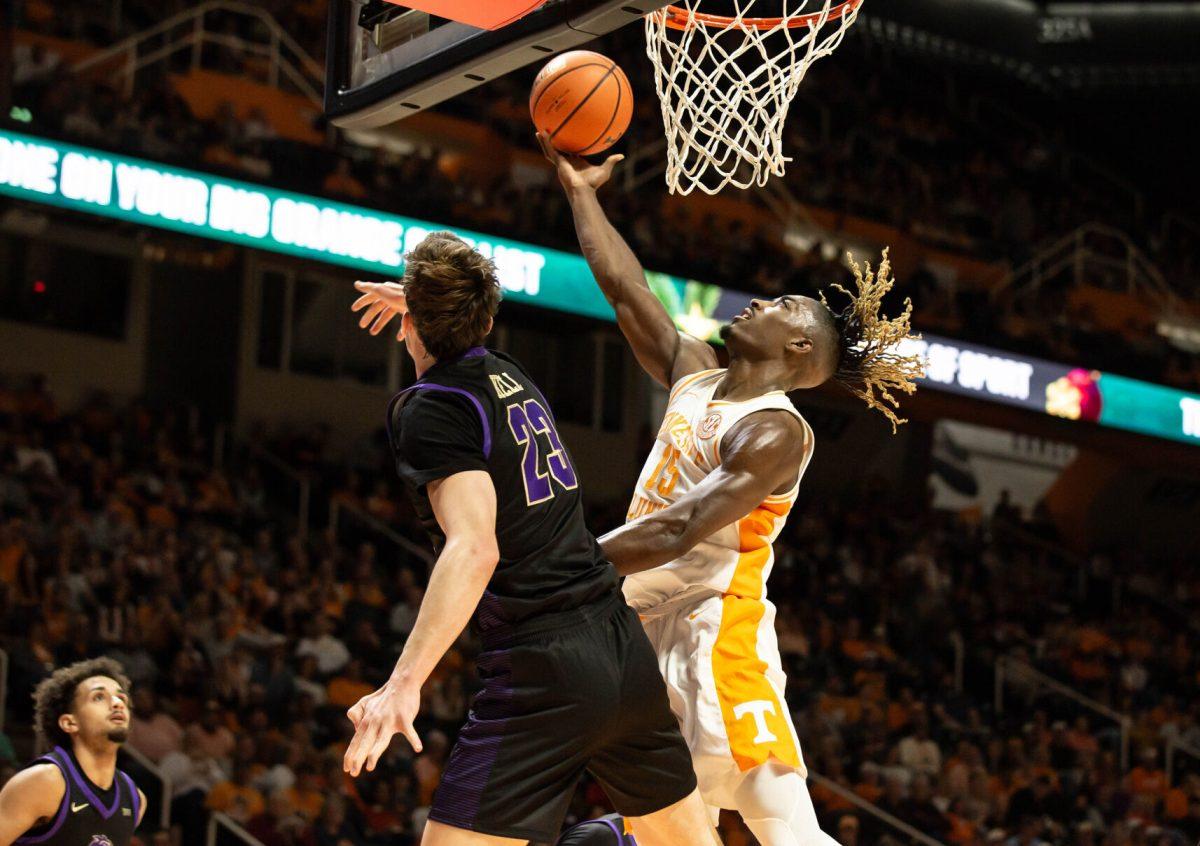 Jahmai Mashack (15) goes for a layup against Western Carolina at Thompson-Boling Arena at Food City Center. Tuesday, Dec. 17, 2024.