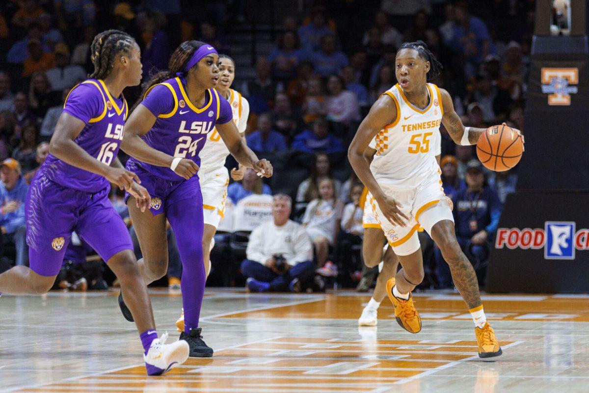 Guard Talaysia Cooper #55 of the Tennessee Lady Volunteers during the game between the LSU Tigers and the Tennessee Lady Volunteers at Food City Center in Knoxville, TN.