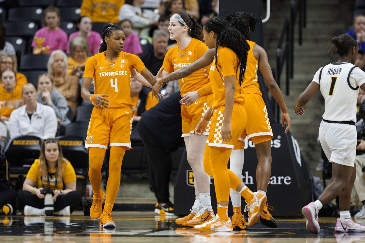 COLUMBIA, MO - February 02, 2025 - Guard Kaniya Boyd #4 of the Tennessee Lady Volunteers during the game between the Missouri Tigers and the Tennessee Lady Volunteers at Mizzou Arena in Columbia, MO.